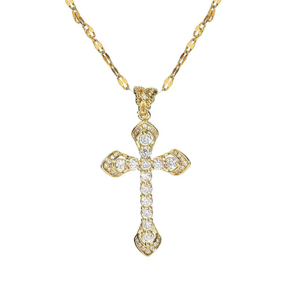 Shimmering Gold Cross Necklace