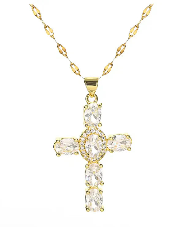 Gold-tone cubic zirconia cross necklace