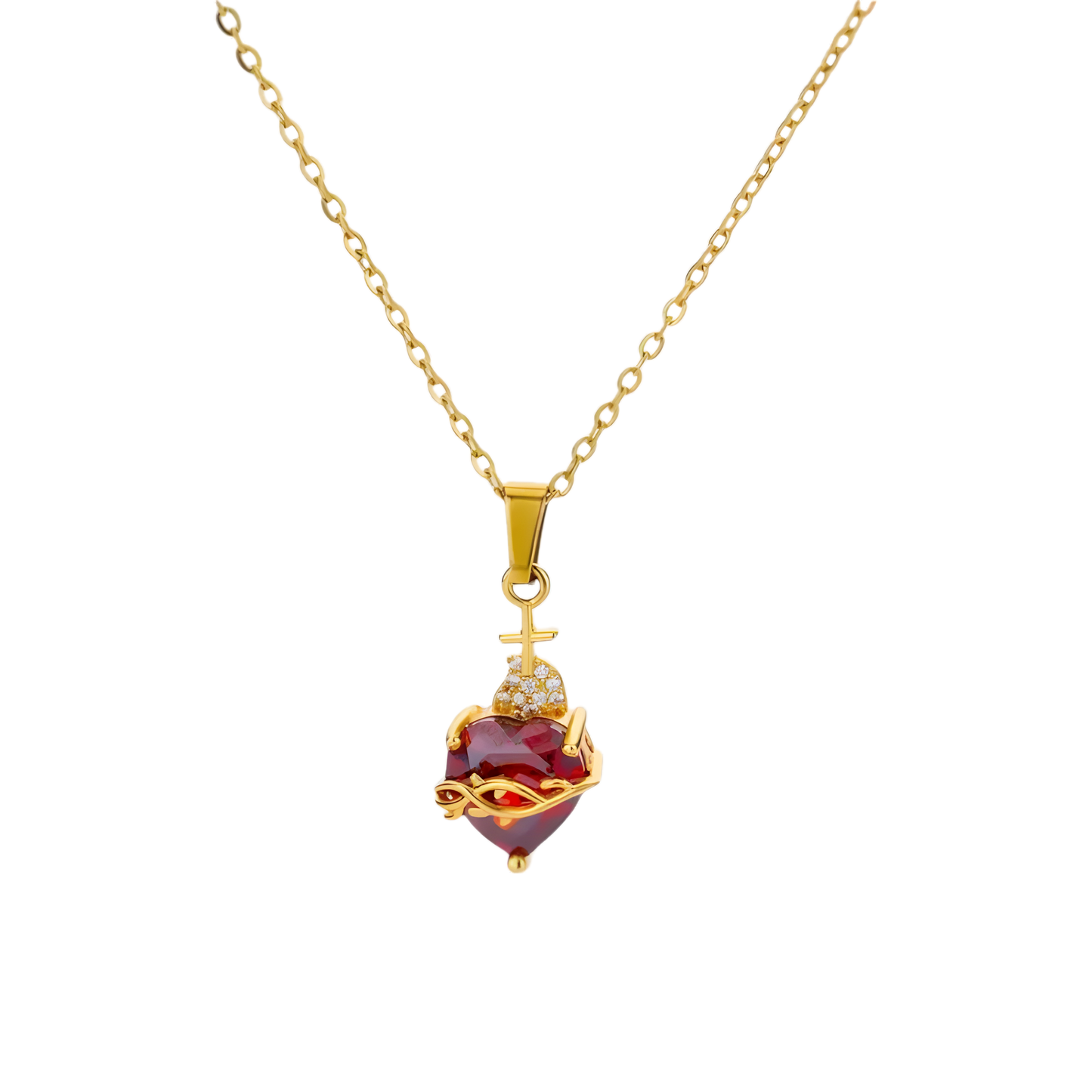 Heart and Diamond Cross Necklace