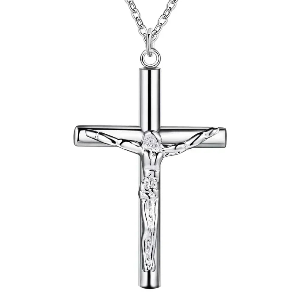 Silver Jesus cross necklace