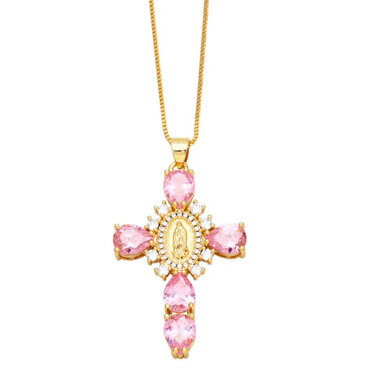 Gold Rosa Maria Cross Necklace