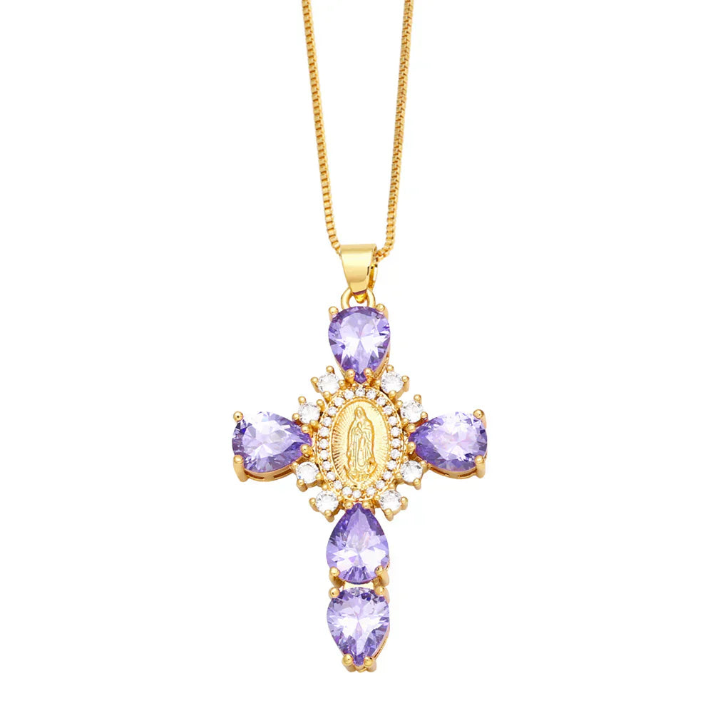 Purple and Gold Maria Cross Necklace