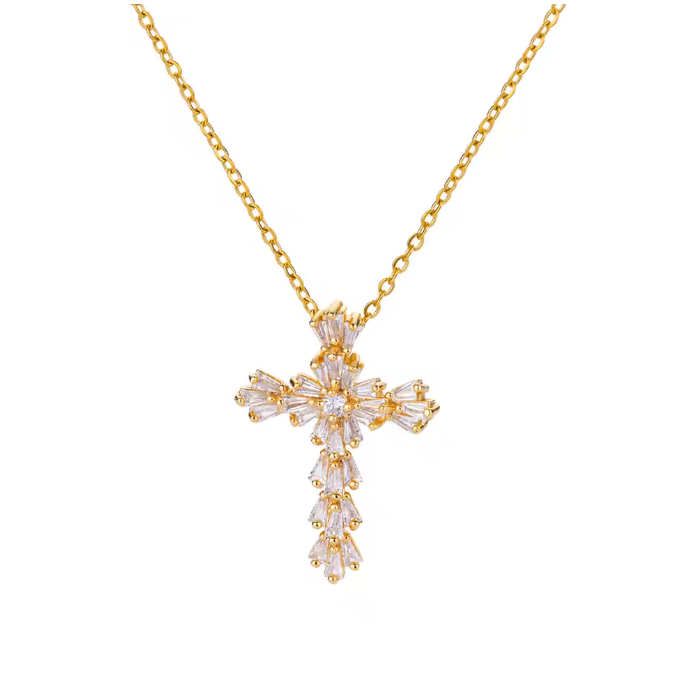 Gold Shimmer Cross Necklace