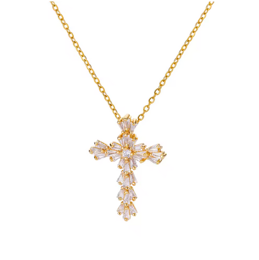 Gold Shimmer Cross Necklace