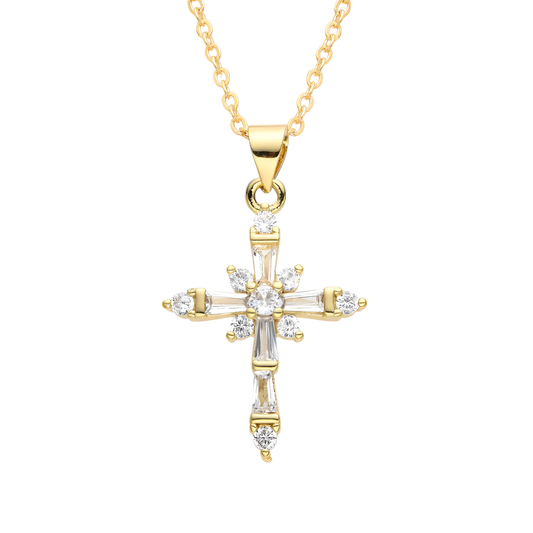 Gold Shimmer Cross Necklace