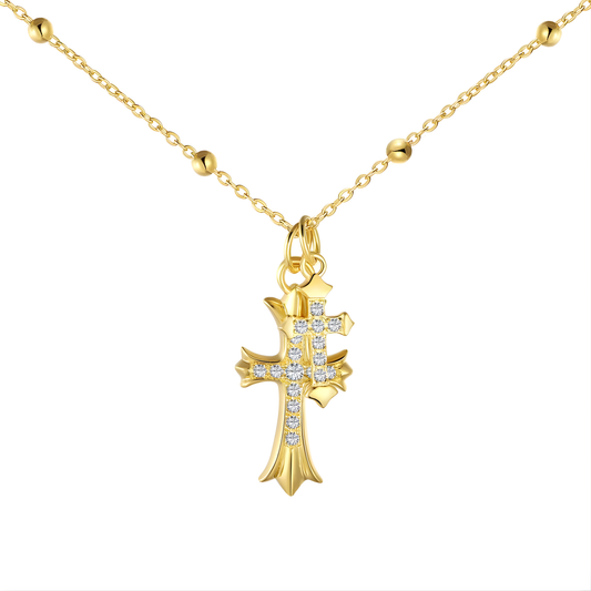 Elegant Gold Double Cross Necklace