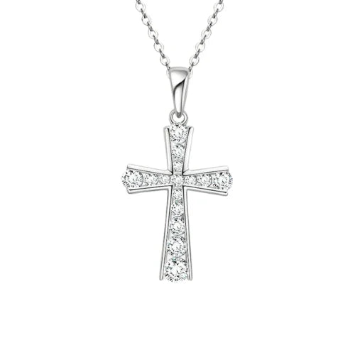 Silver glitter cross necklace