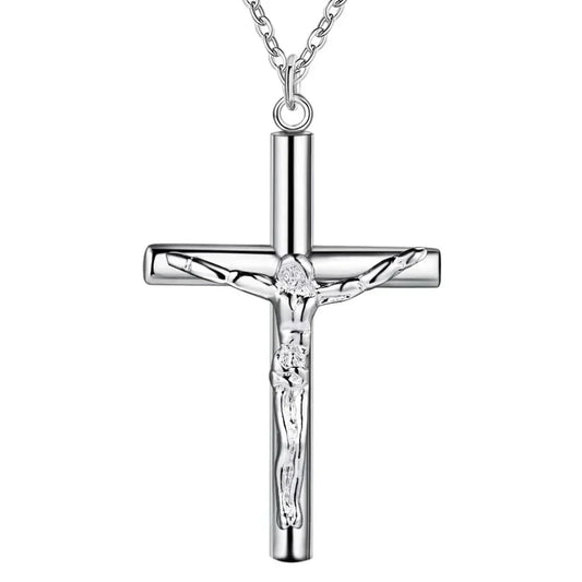 Silver Jesus cross necklace